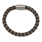 Stainless Steel Brushed Braided Wire and Brown Rubber Bracelet for Men