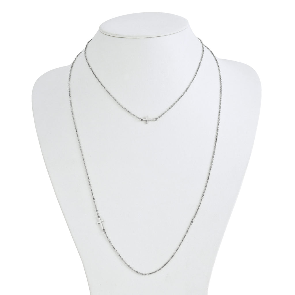 Sideways Cross Necklace in Stainless Steel, 18"