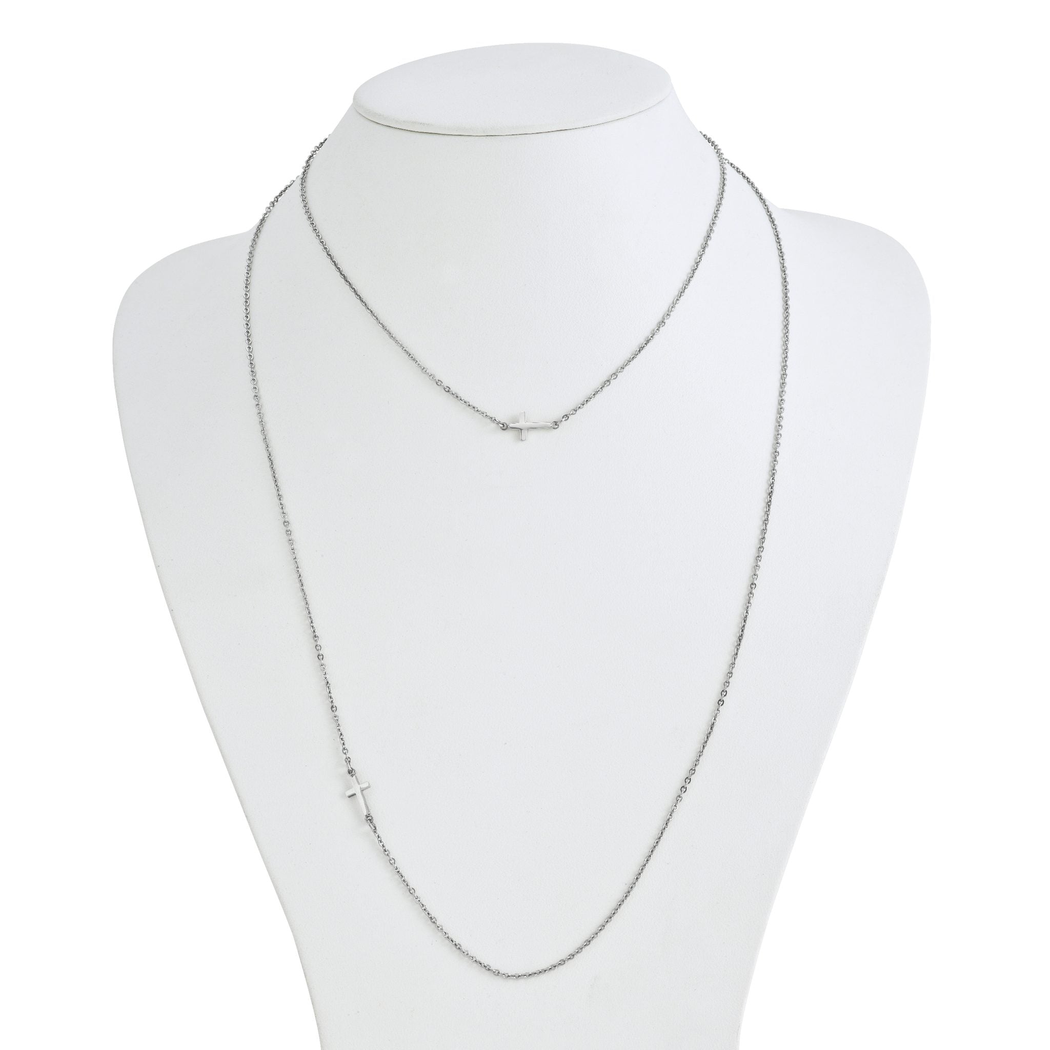 Sideways Cross Necklace in Stainless Steel, 18"