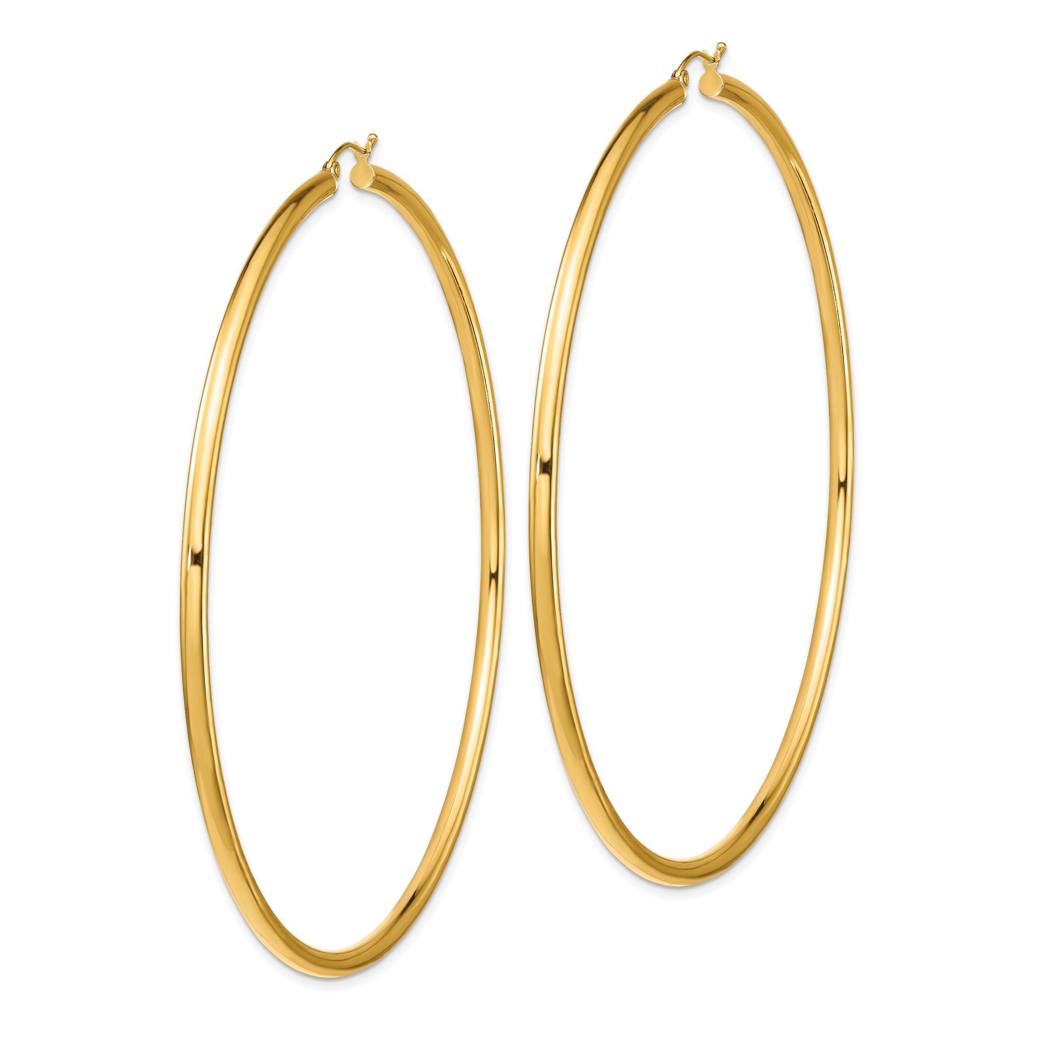 14k Polished 3x90mm Lightweight Round Tube Hoop Earrings Secondary image