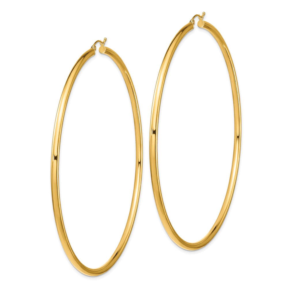 14k Polished 3x90mm Lightweight Round Tube Hoop Earrings
