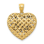 14K Two-Tone Gold Reversible Filigree Heart Pendant with Polished Diamond-Cut Design