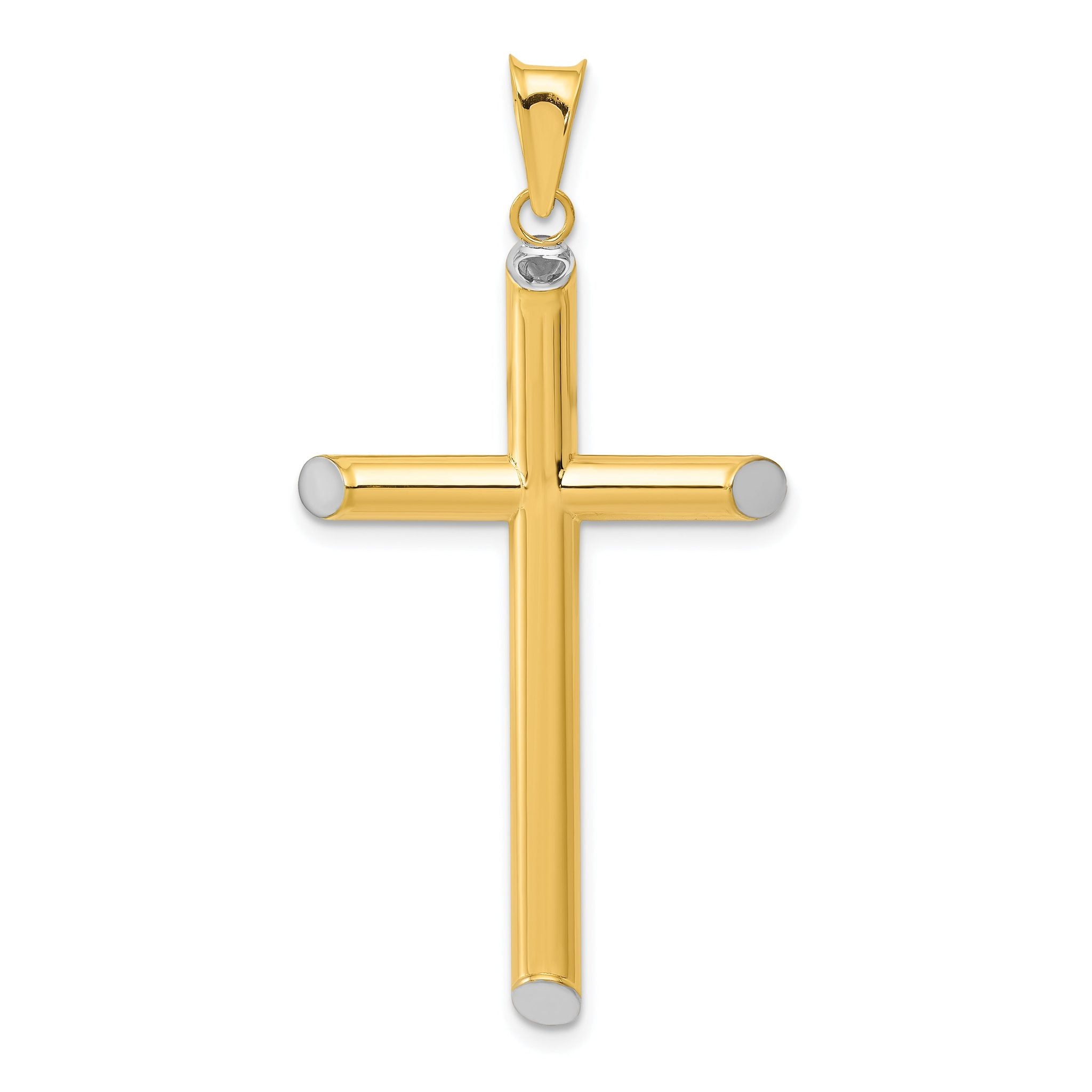 14K Gold Rhodium-Plated 3D Hollow Cross Pendant  Elegant & Detailed Design Main image