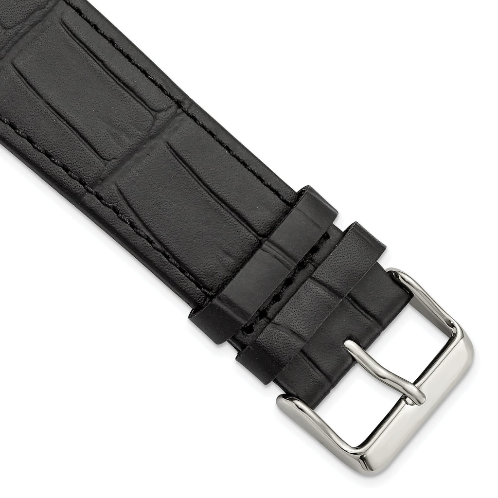 for Apple 38/40mm Smart Watch Black Gator Grain Calfskin Leather with Black Adapters and Stainless Steel Buckle 7.5 inch Watch Band