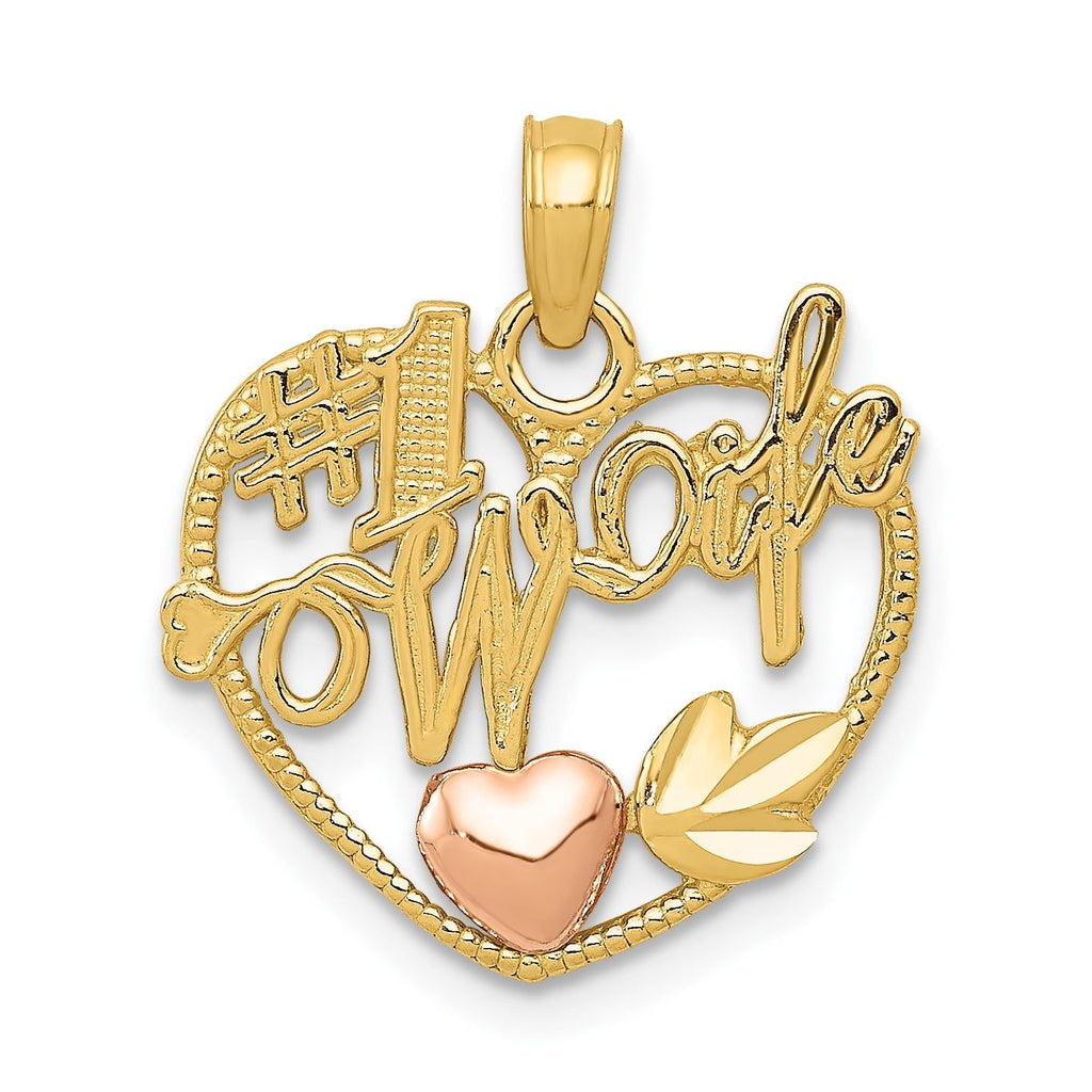 14K Two-Tone Gold Heart Pendant for #1 Wife  Elegant Cast Design