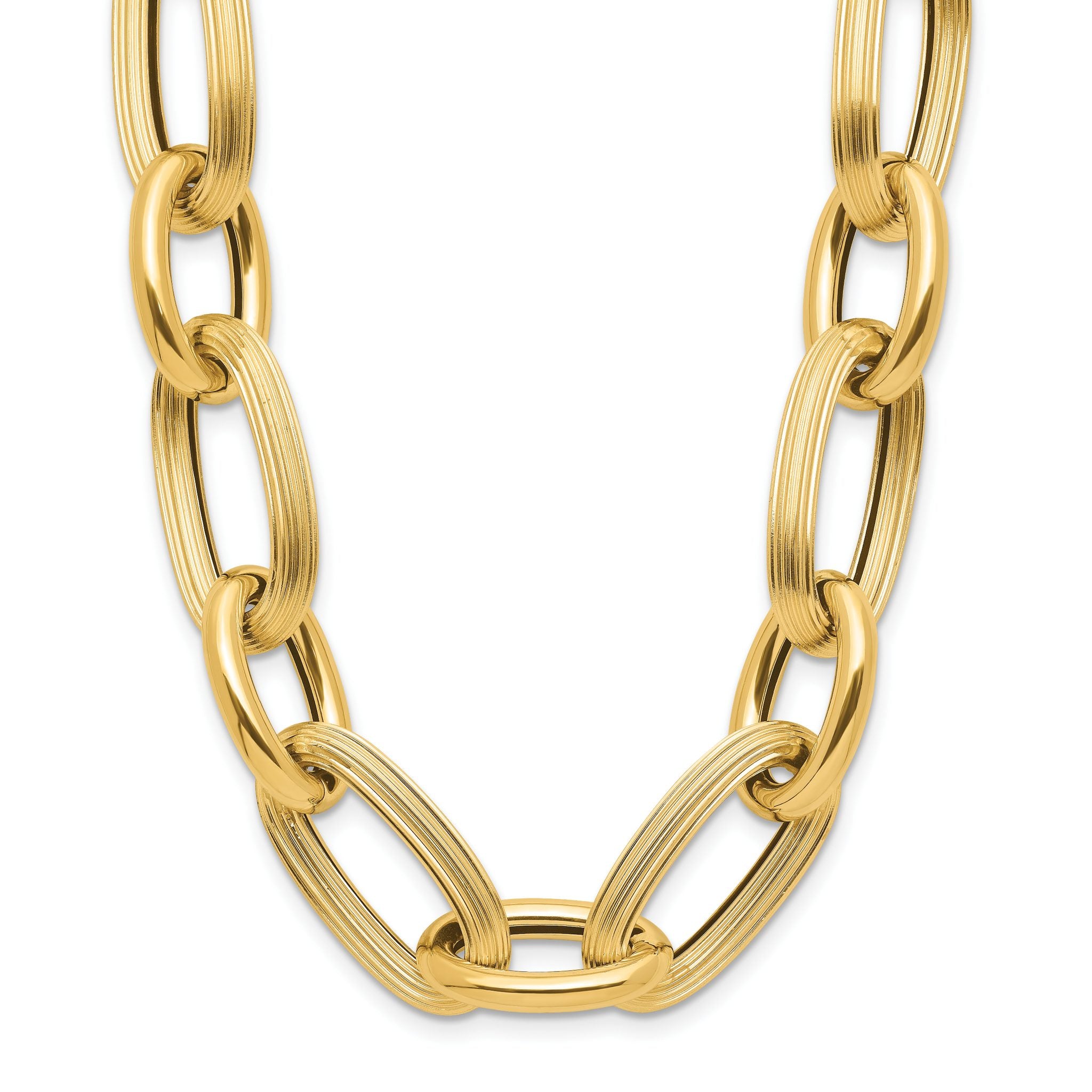 14K Polished Textured Hollow Fancy Link Necklace Main image