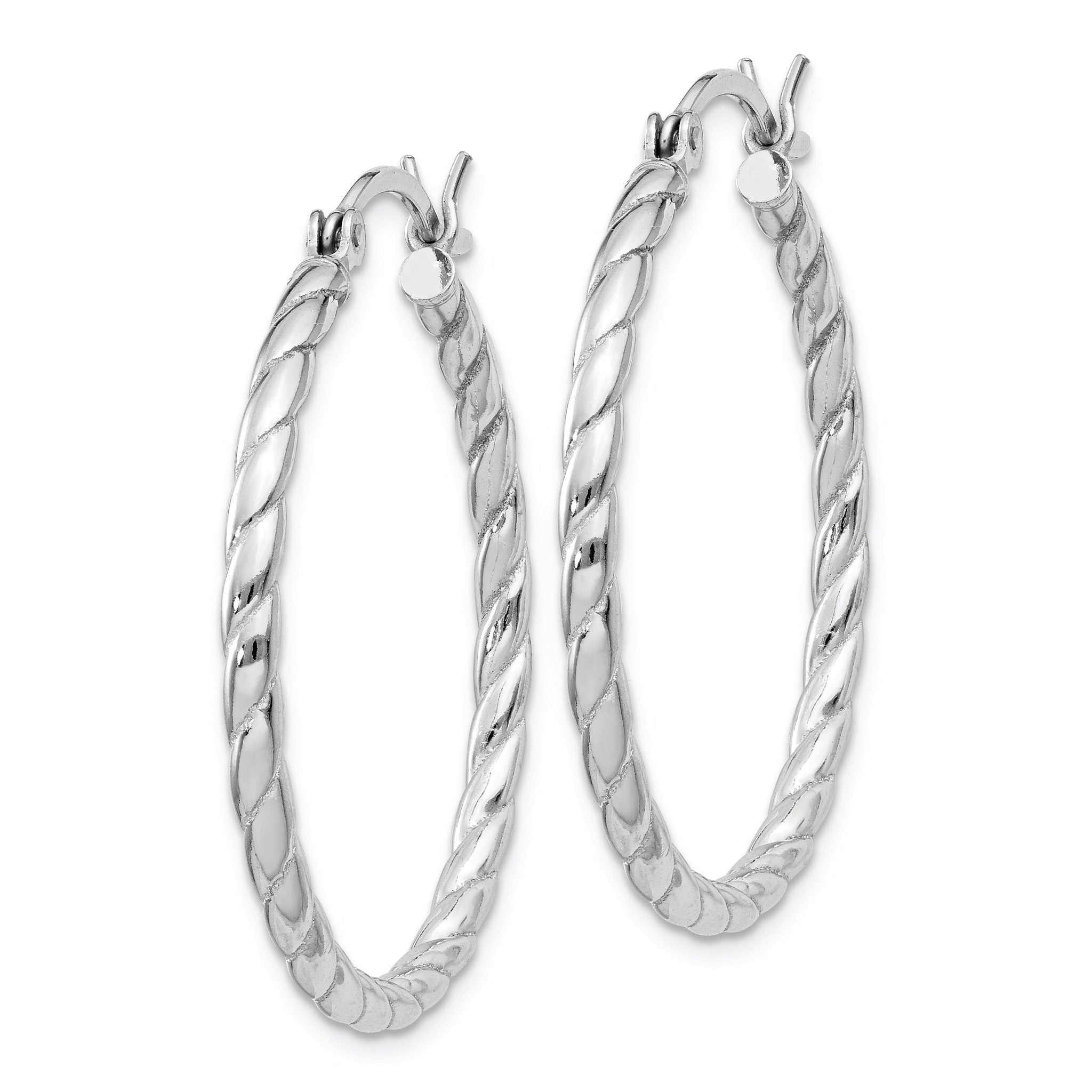 Sterling Silver Rhodium Plated 2x30mm Twisted Hoop Earrings Secondary image