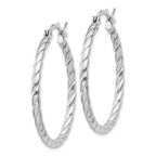 Sterling Silver Rhodium Plated 2x30mm Twisted Hoop Earrings