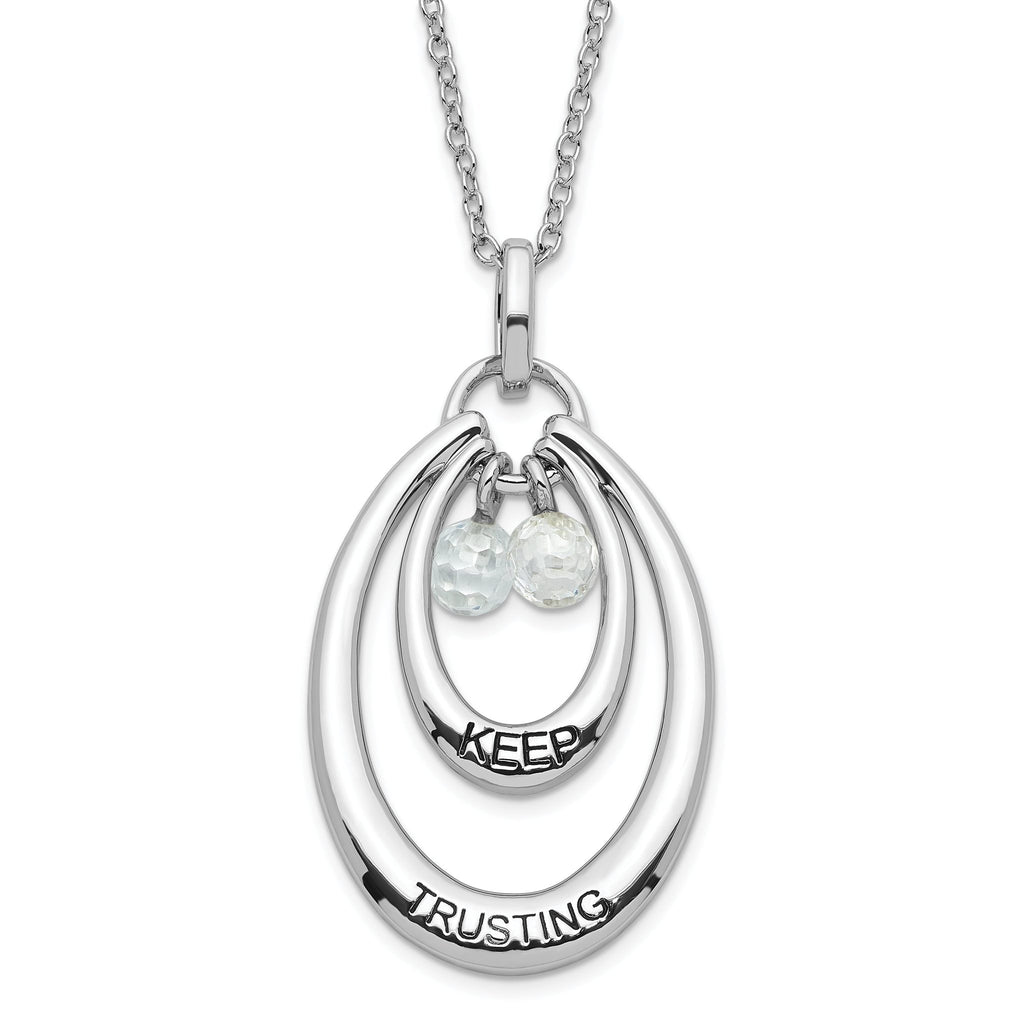 Sterling Silver CZ Pendant Necklace with Polished Antiqued Finish Gift Ready