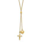 14K Gold Heart and Cross Necklace with Extender Elegant Women's Design