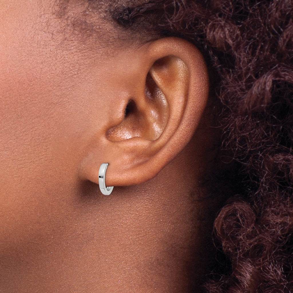 10K White Gold Polished Hinged Hoop Earrings with Rhodium Finish