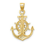 14K Gold Satin Diamond-Cut Anchor Pendant for Men Solid and Elegant
