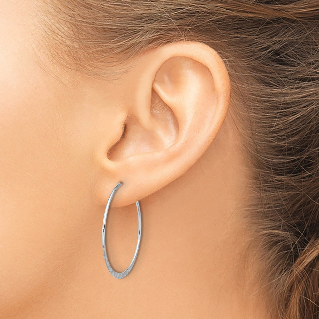 Sterling Silver Polished and Hammered Large Round Hoop Earrings