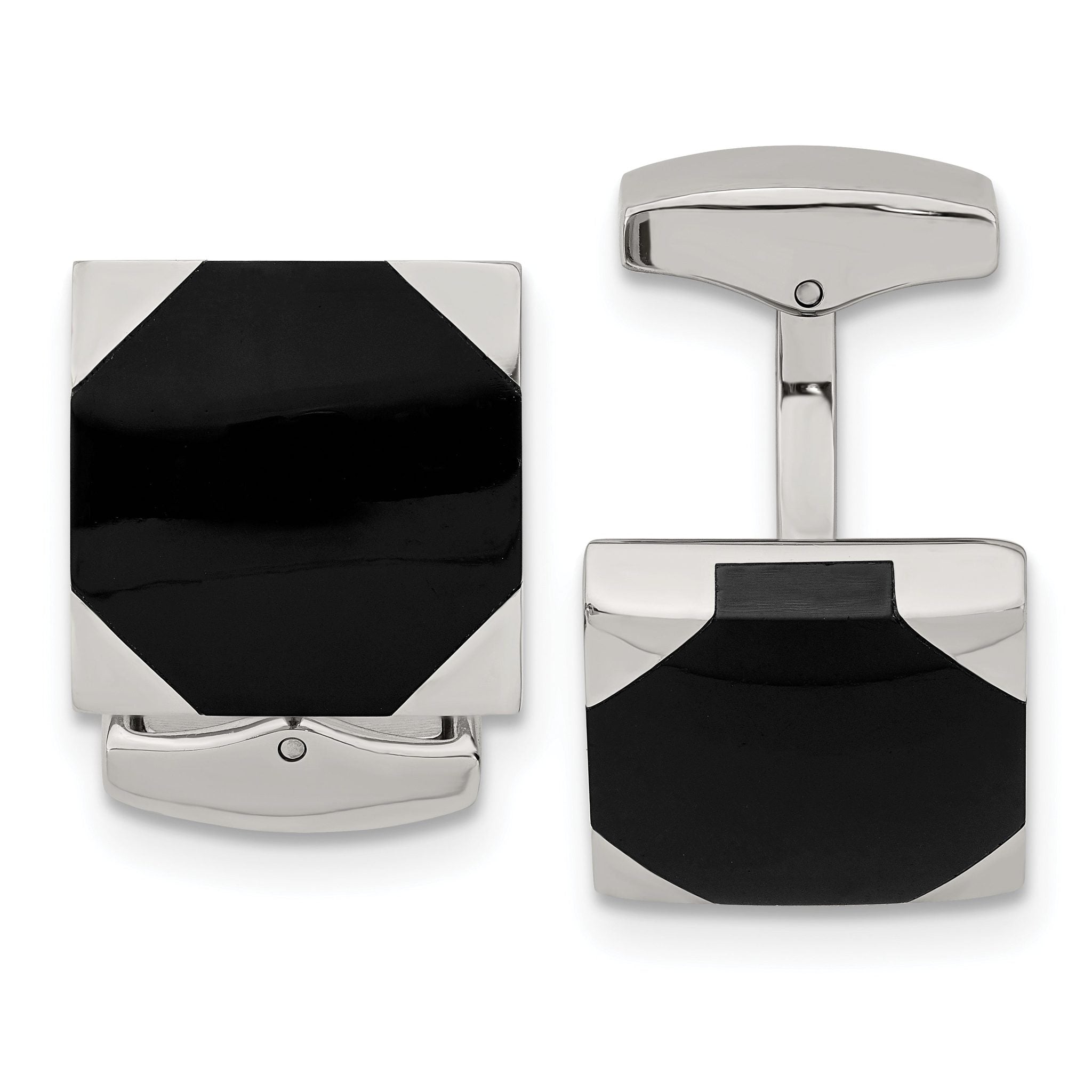 Black Rubber Square Cufflinks in Stainless Steel
