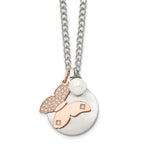 Butterfly & Pearl Necklace in Rose-Tone Stainless Steel