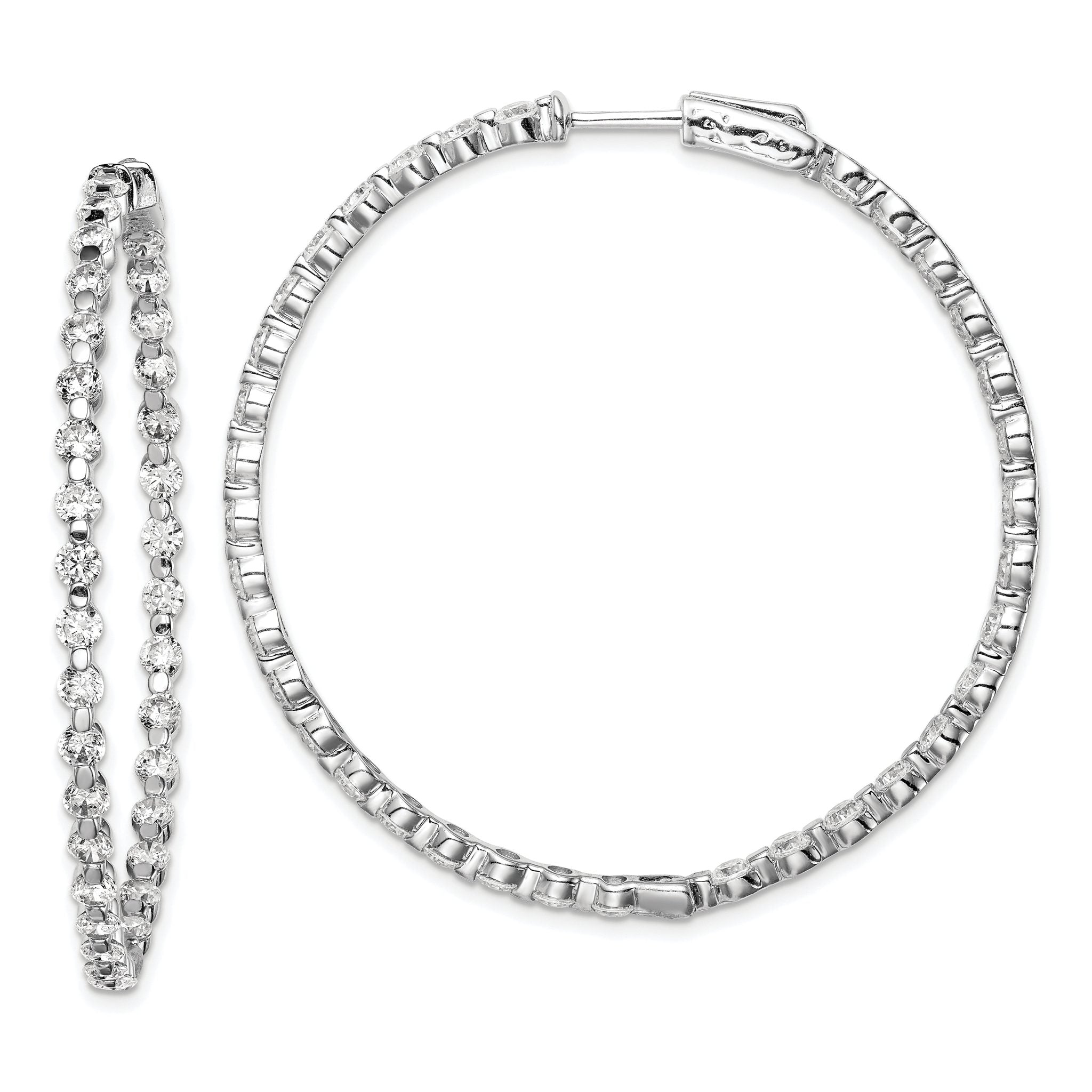 Sterling Shimmer Sterling Silver Rhodium-plated 78 Stone 2.75mm CZ In and Out Round Hinged Hoop Earrings