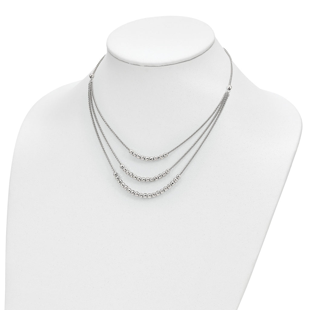 Sterling Silver Rhodium-plated Beaded Multi Layer Necklace