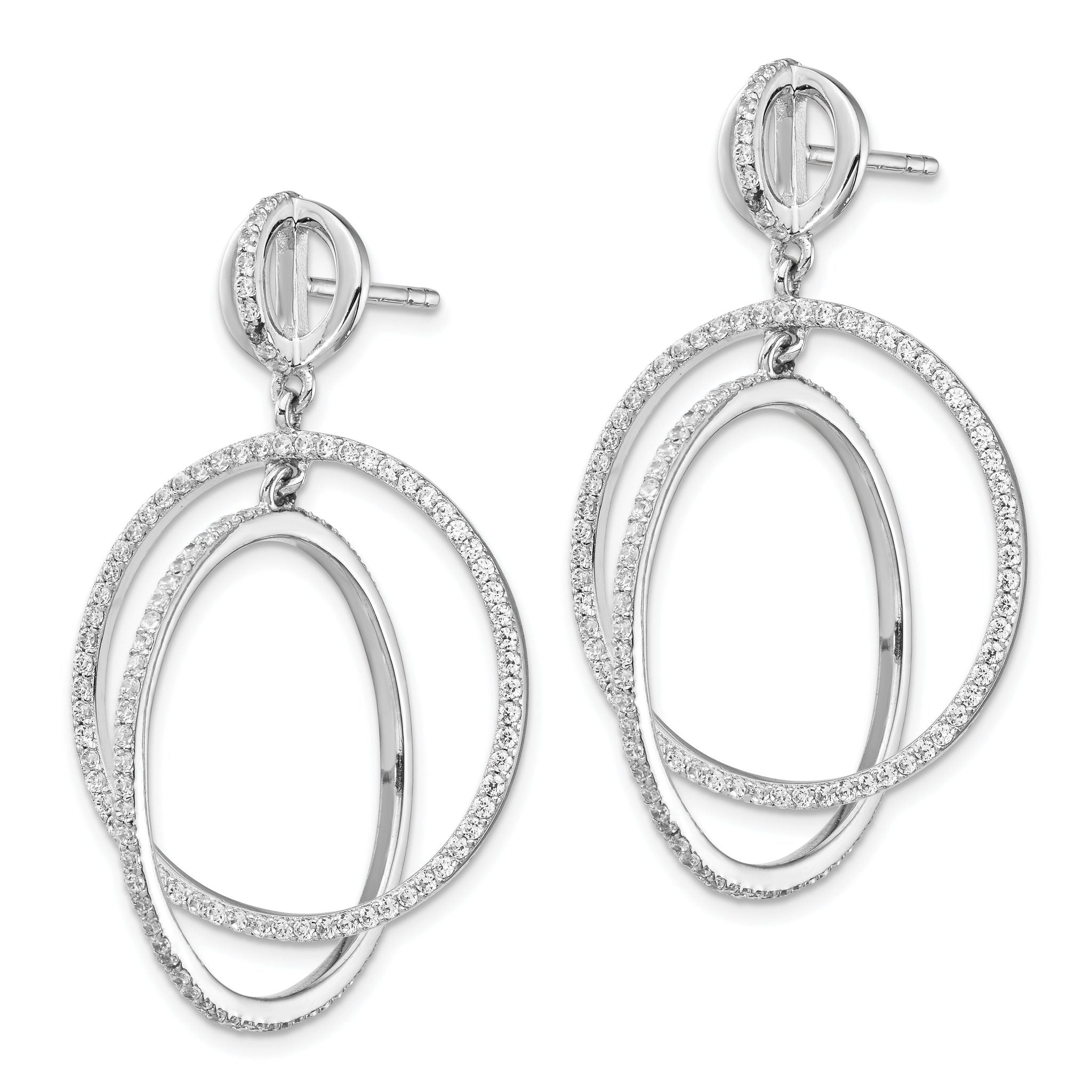 Sterling Silver Rhodium-plated CZ Circles Dangle Post Earrings Secondary image