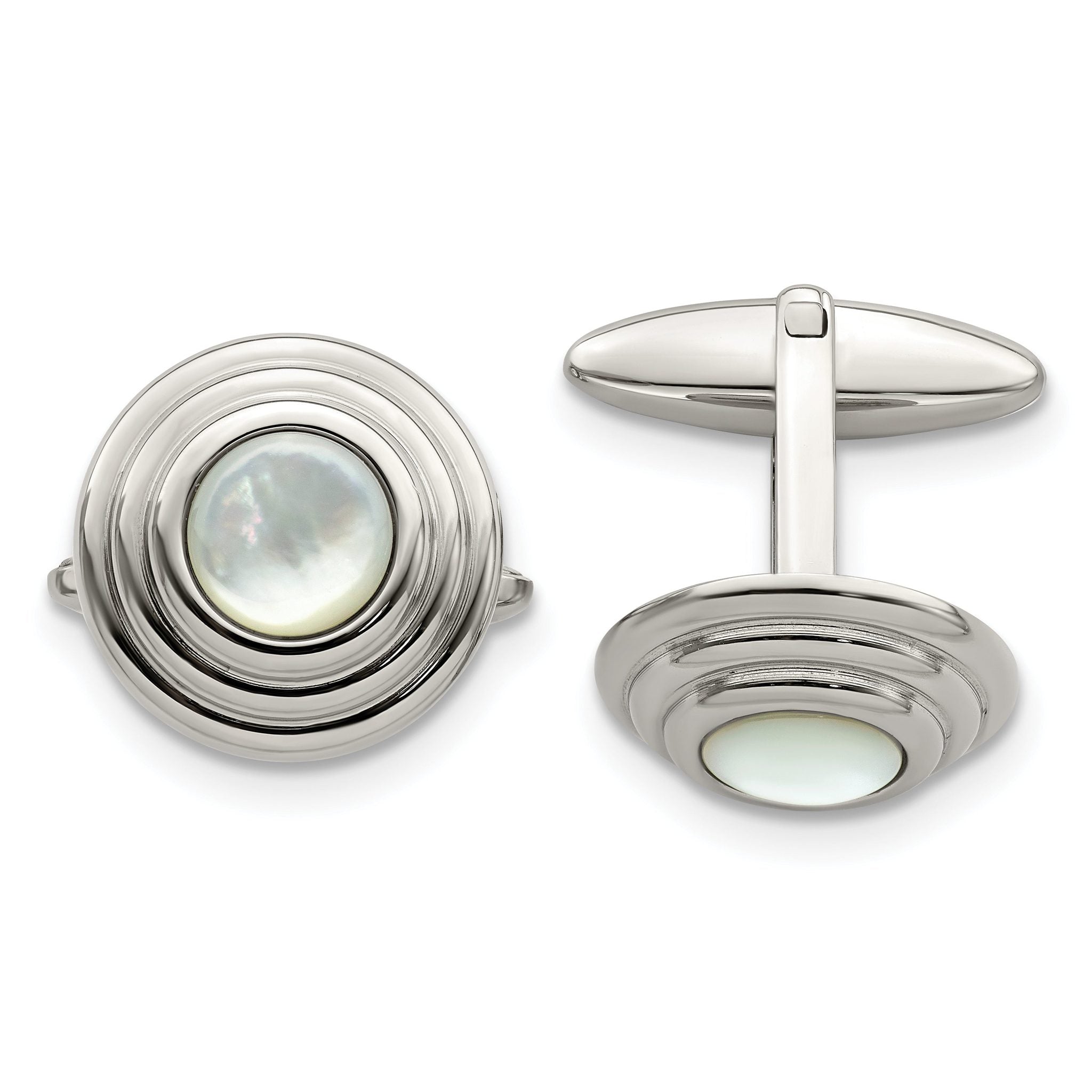 Stainless Steel & Mother of Pearl Circle Cuff Links Main image