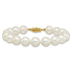 14k Polished 9-10mm Round White Akoya Saltwater Cultured Pearl 7 inch Bracelet