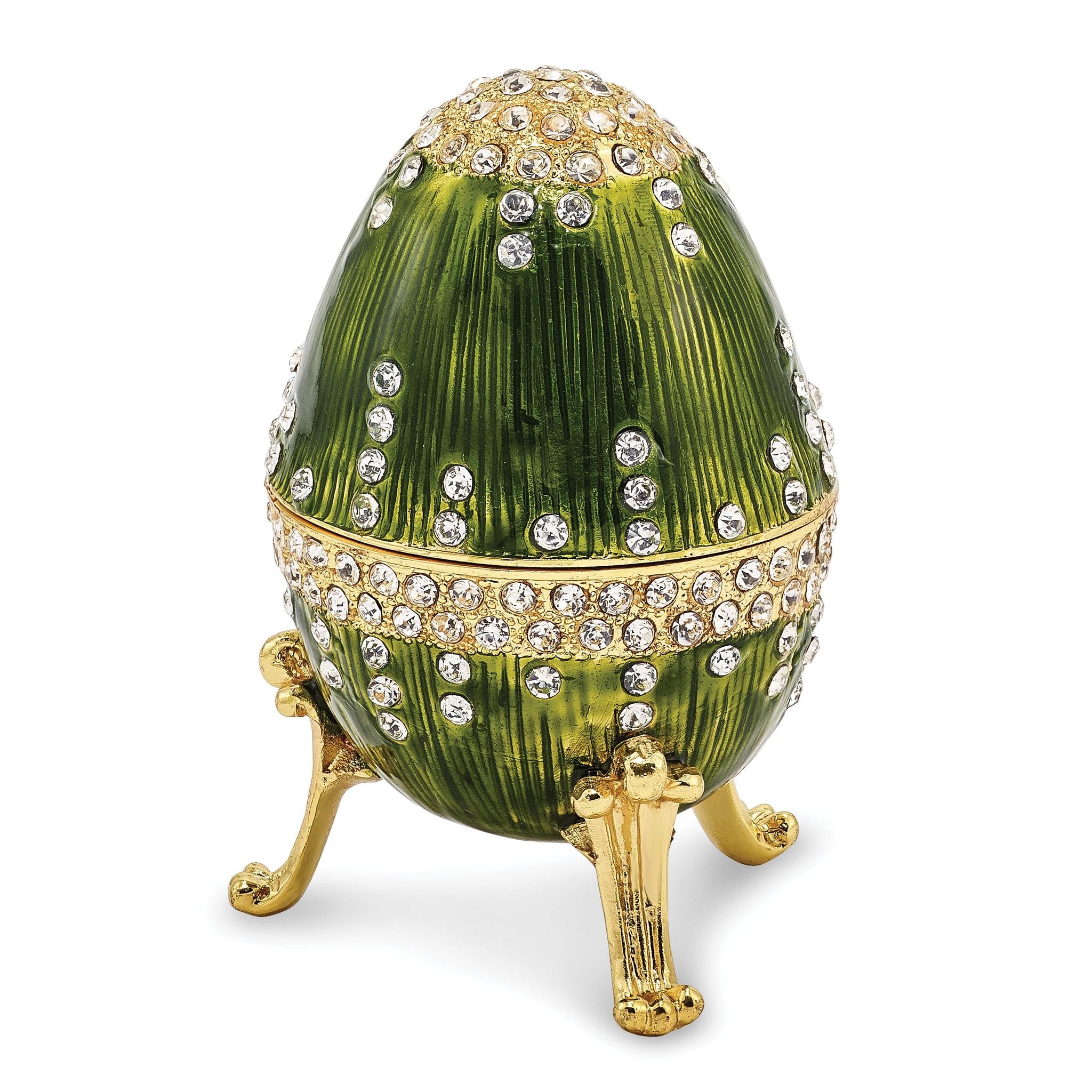 Luxury Giftware Pewter Bejeweled Crystals Gold-tone Enameled REGAL GREEN (Plays Swan Lake) Musical Egg with Matching 18 Inch Necklace Main image