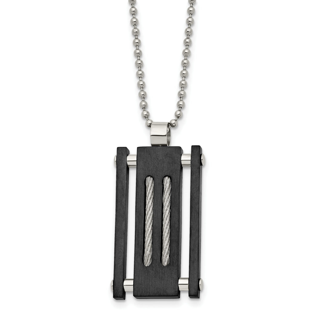 Black IP Rectangle Dog Tag Necklace in Stainless Steel