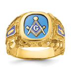 10k Men's Polished and Nugget Textured with Blue Enamel and Lab Created Sapphire Blue Lodge Master M