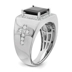 14k White Gold Onyx and Diamond Cross Mens Ring