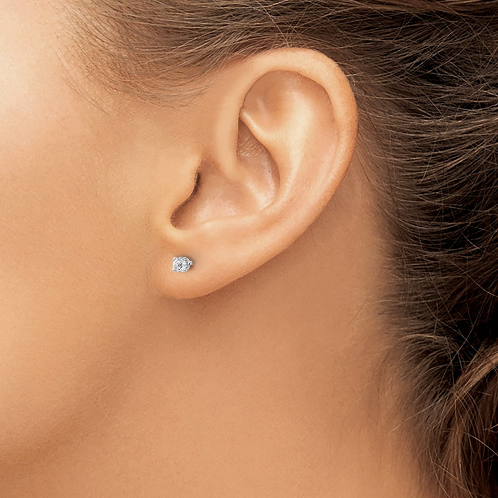 14K Gold Diamond Stud Earrings with Rhodium Finish for Women