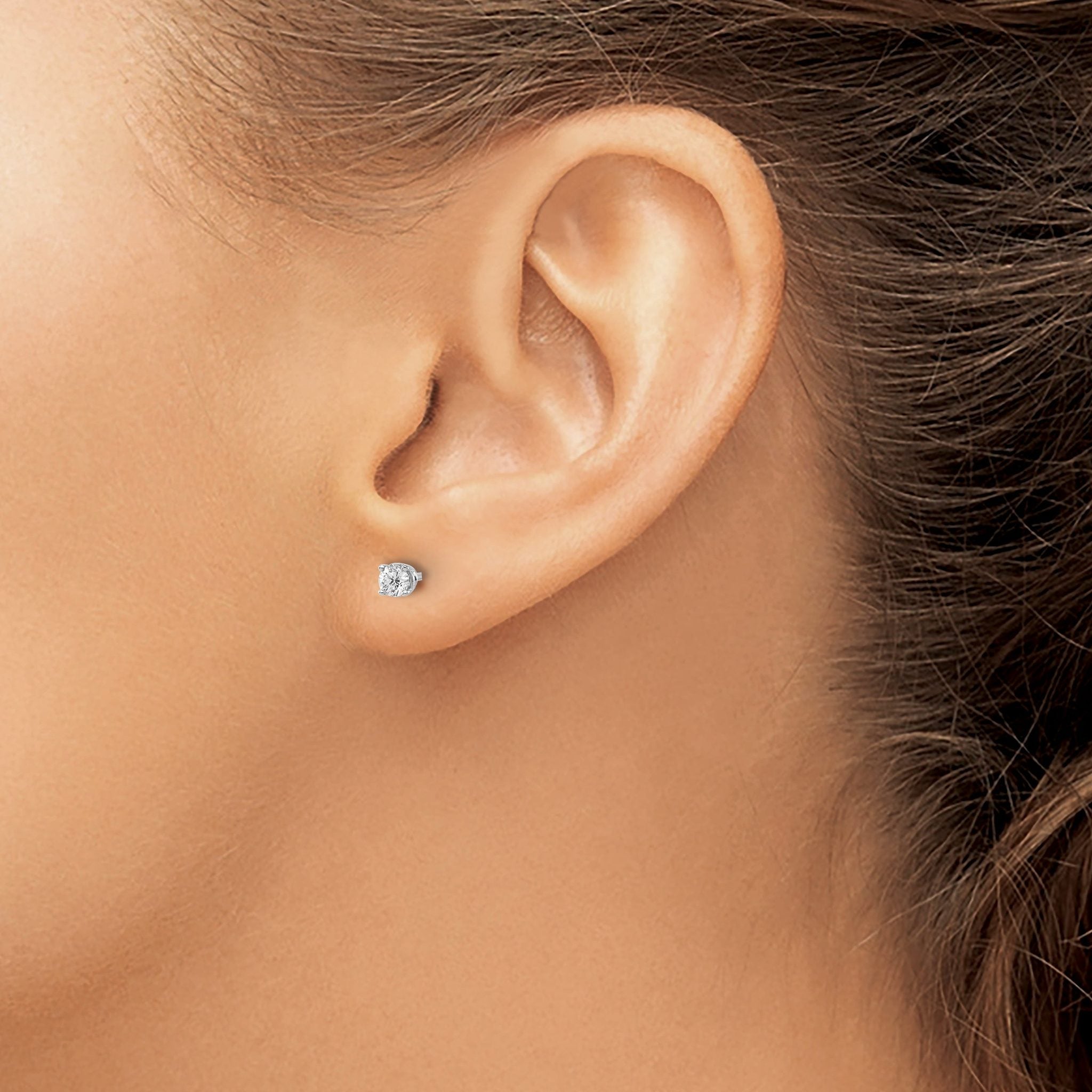 14K Gold Diamond Stud Earrings with Rhodium Finish for Women