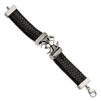Stainless Steel Antiqued and Polished Spider Black Braided Leather Bracelet for Men