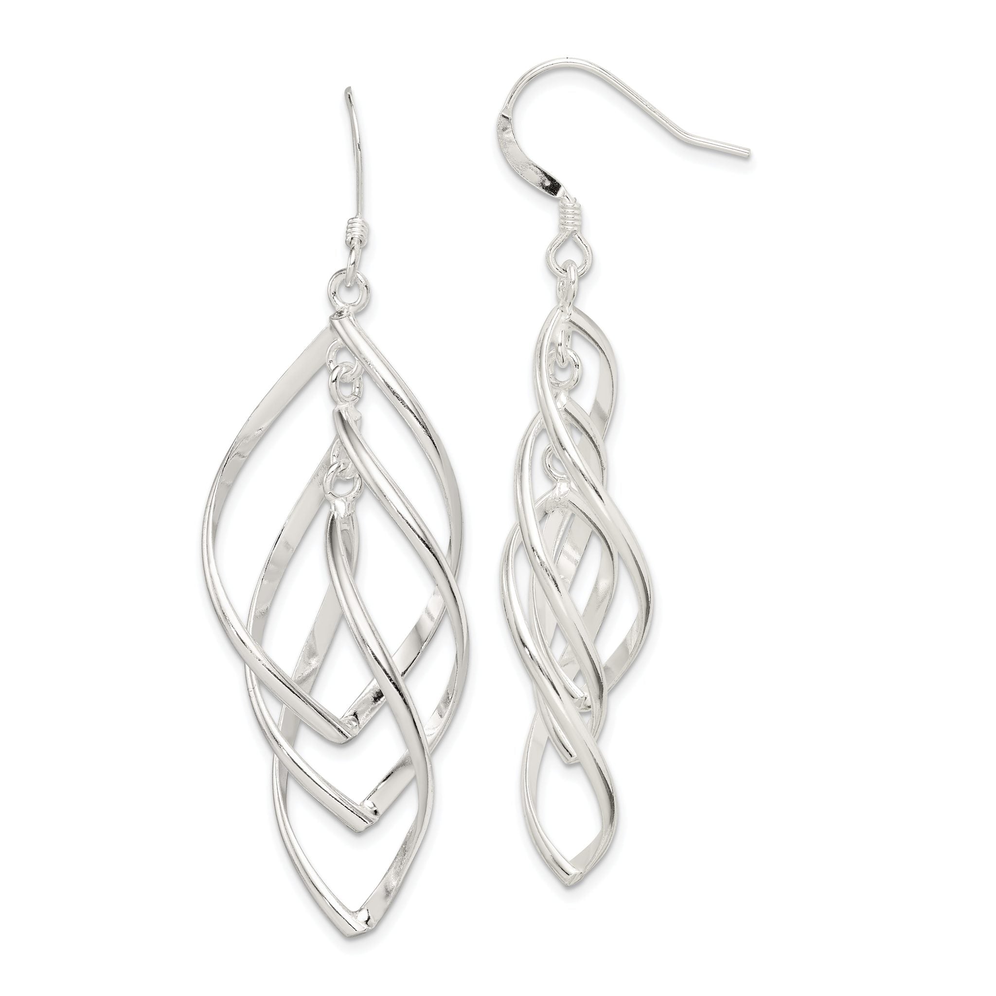 Sterling Silver Polished & Twisted Dangle Earrings Main image