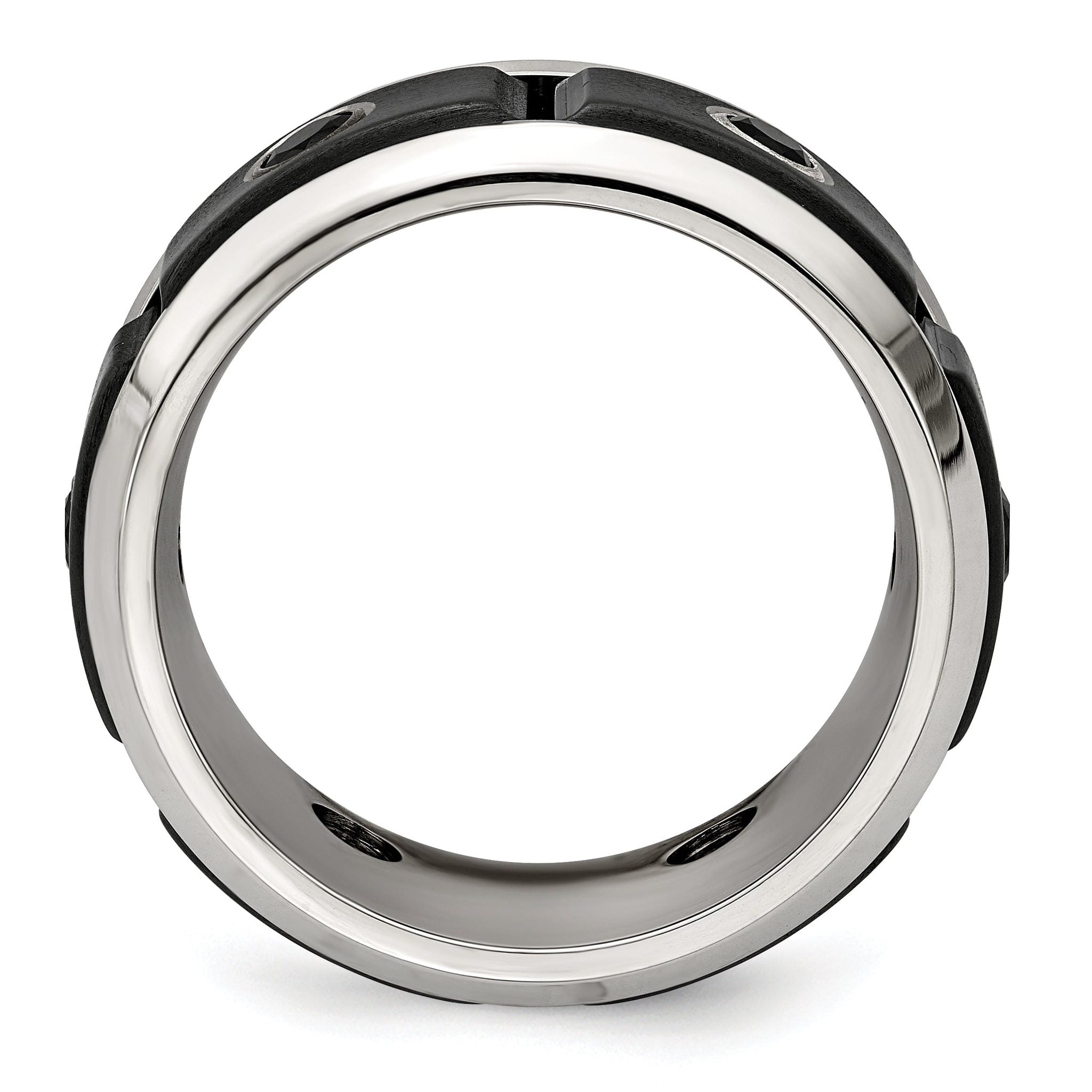 Edward Mirell Black Ti Stainless Steel Silver Bezel Black Spinel Ring Secondary image