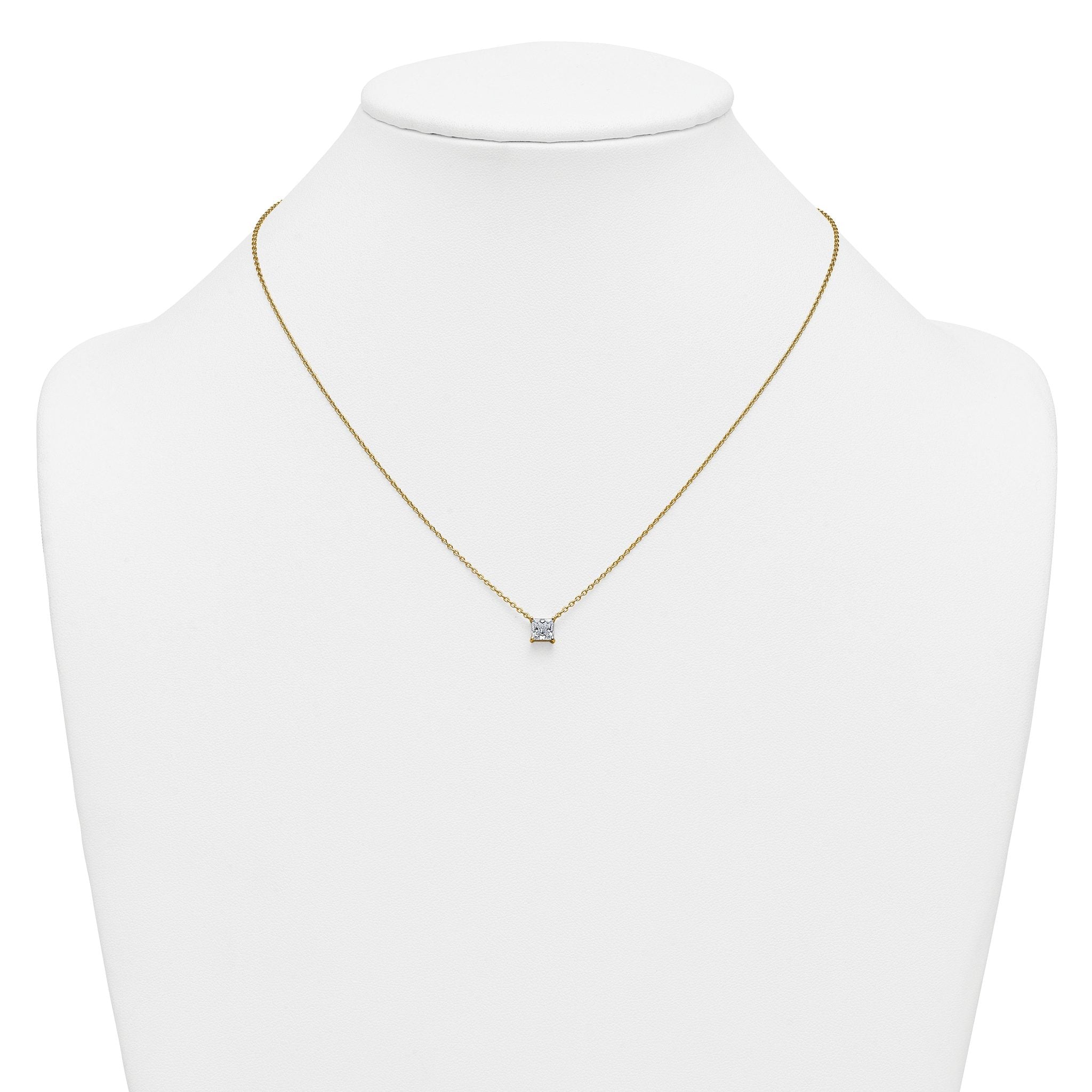 14k 3/4 carat Lab Grown Diamond VS+ F+ Princess Complete Bezel Set Chain Slide Pendant