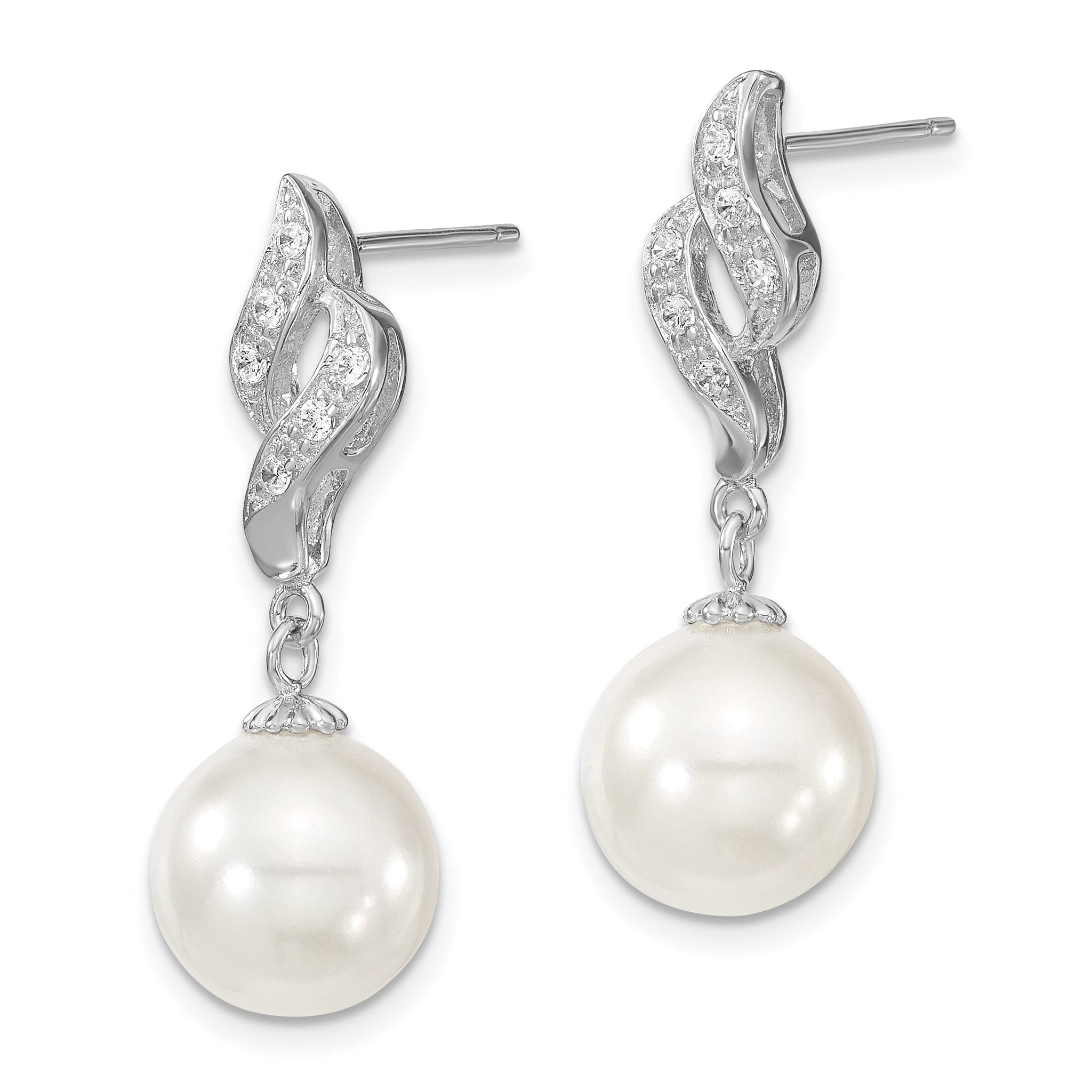Majestik 925 Sterling Silver Shell Pearl CZ Dangle Earrings Gift Ready Secondary image