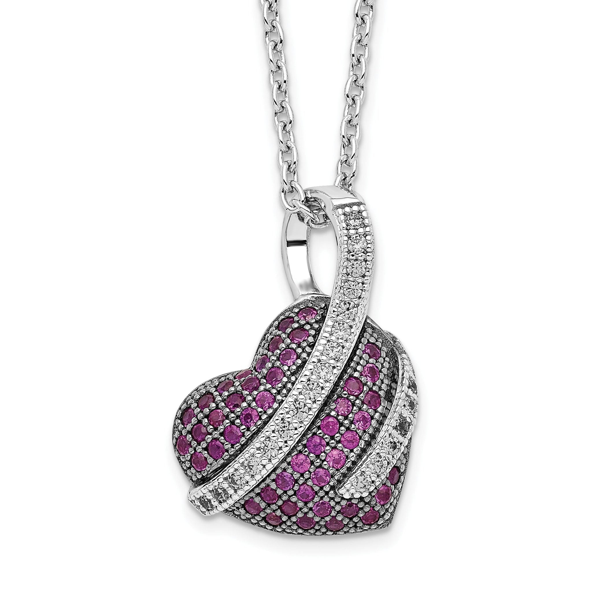 Sterling Silver Heart Necklace with Pink and White CZ Stones