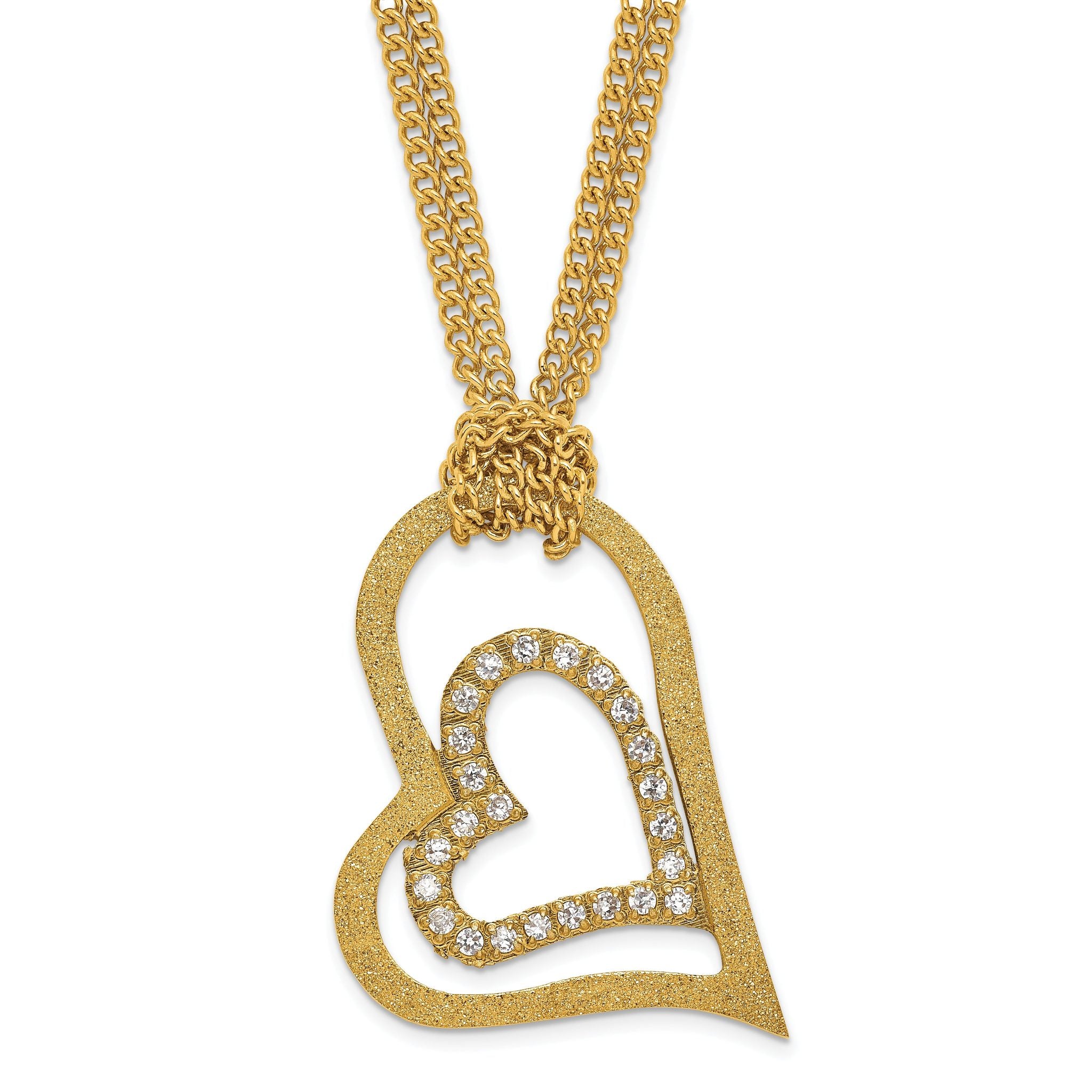 Laser-Cut Heart Necklace in Yellow Gold-Tone Stainless Steel with CZ Main image