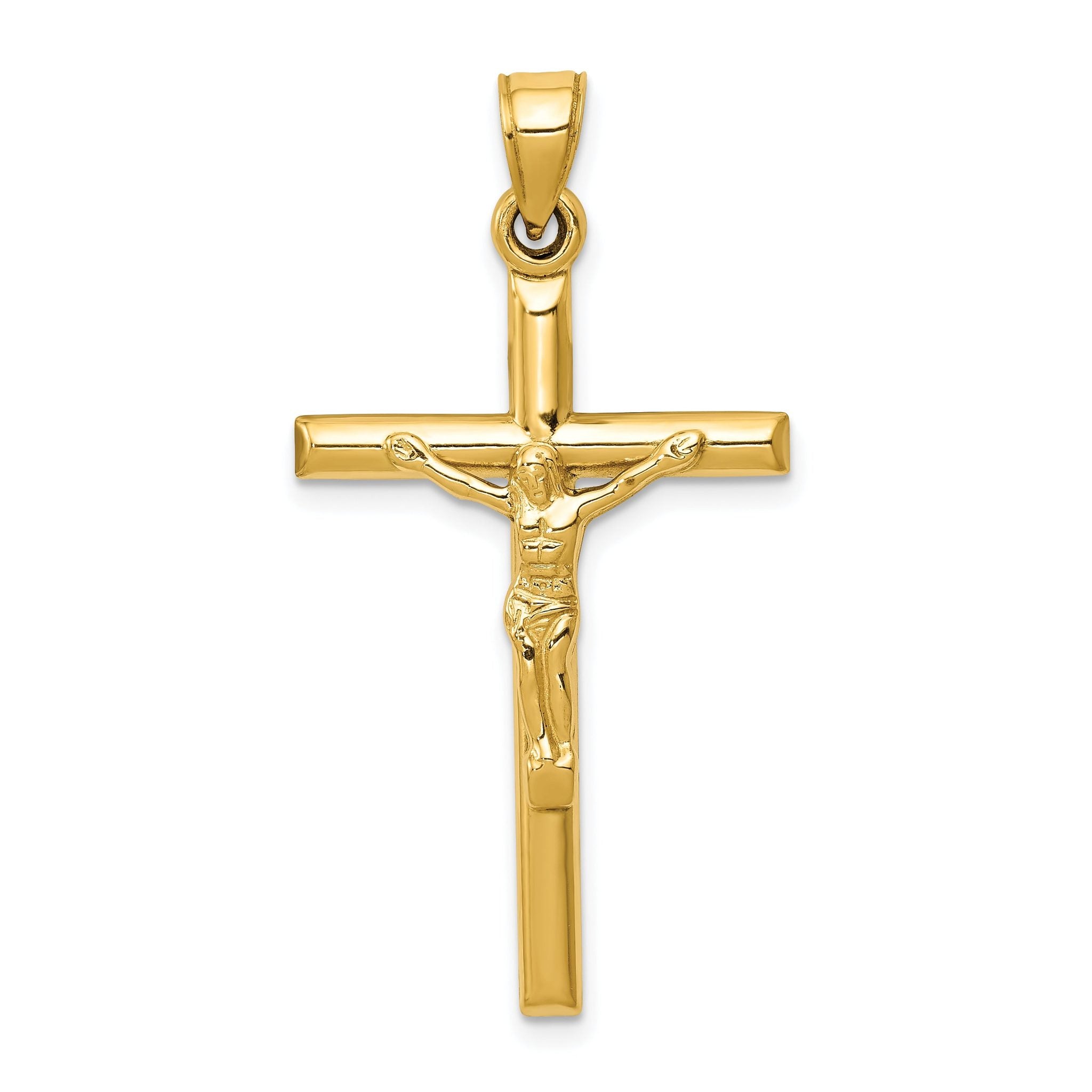 14K Gold Hollow Crucifix Pendant with Polished Finish Elegant and Refined Main image