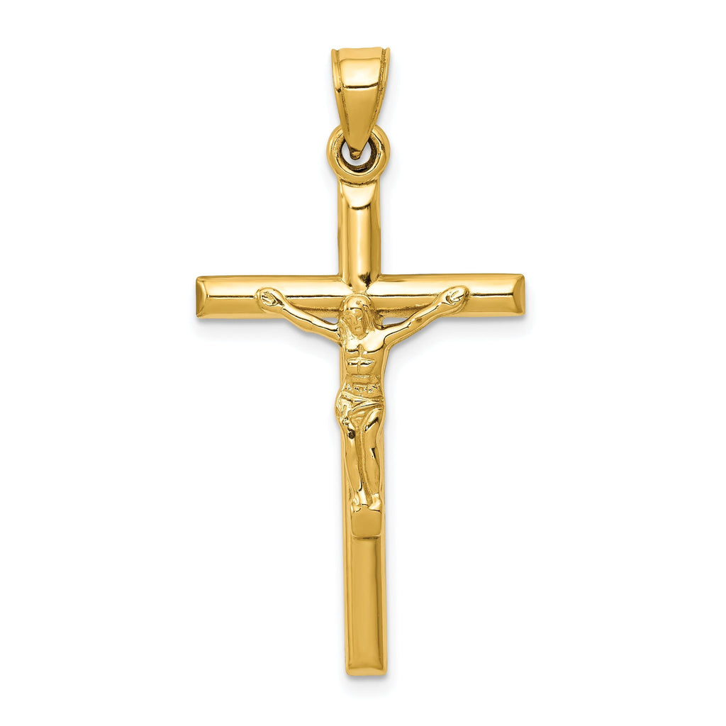 14K Gold Hollow Crucifix Pendant with Polished Finish Elegant and Refined