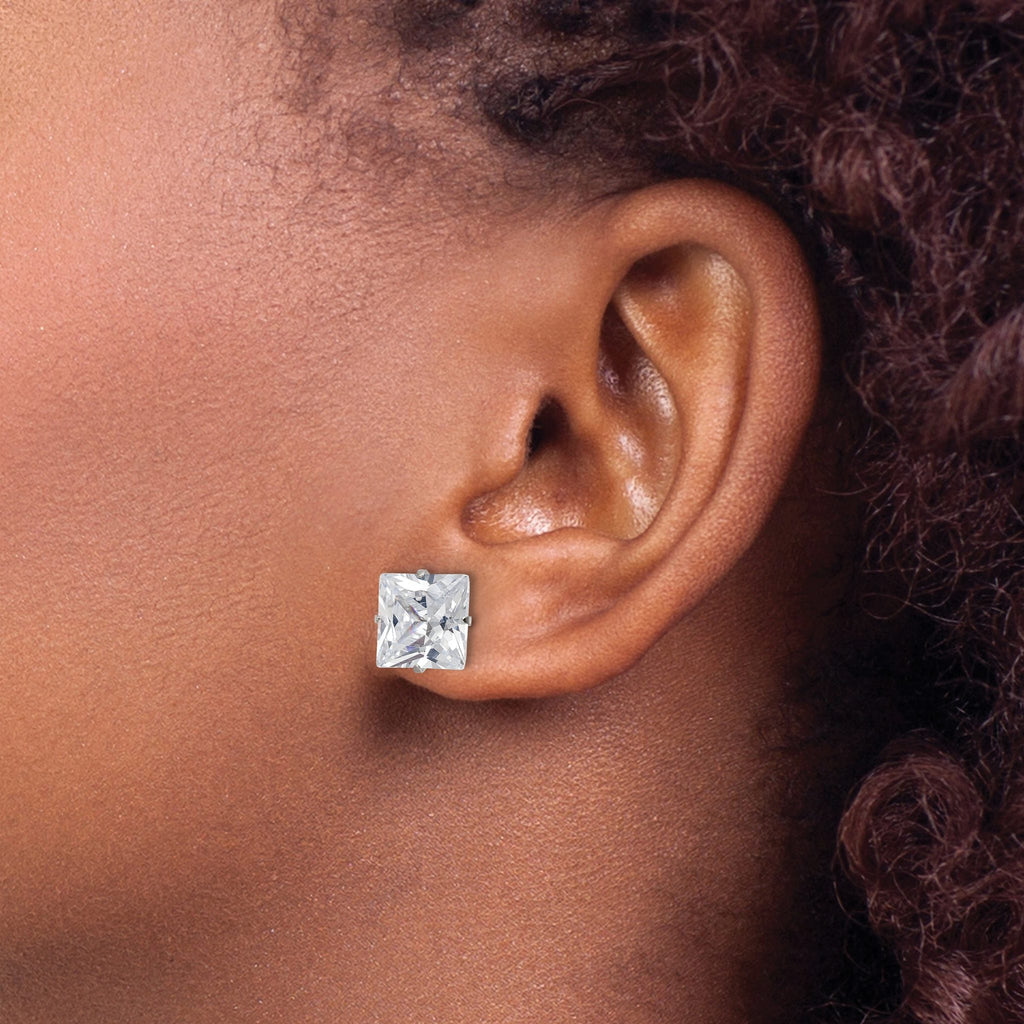 Stainless Steel Polished Square Cubic Zirconia Stud Earrings