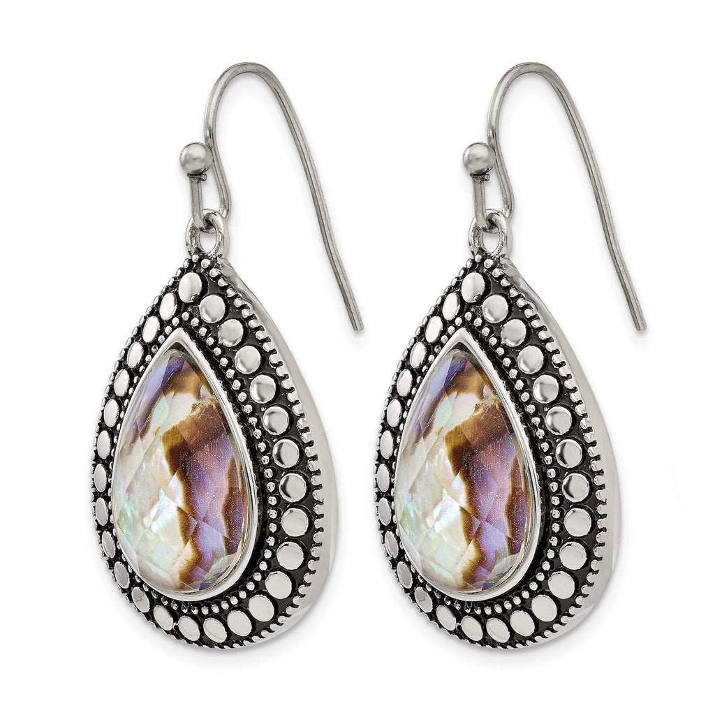 Stainless Steel Polished & Antiqued Drop Dangle Earrings for Women