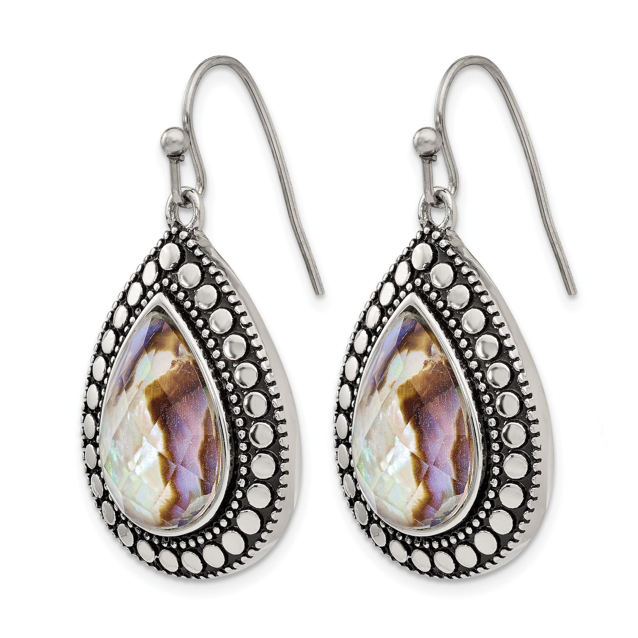 Stainless Steel Polished & Antiqued Drop Dangle Earrings for Women