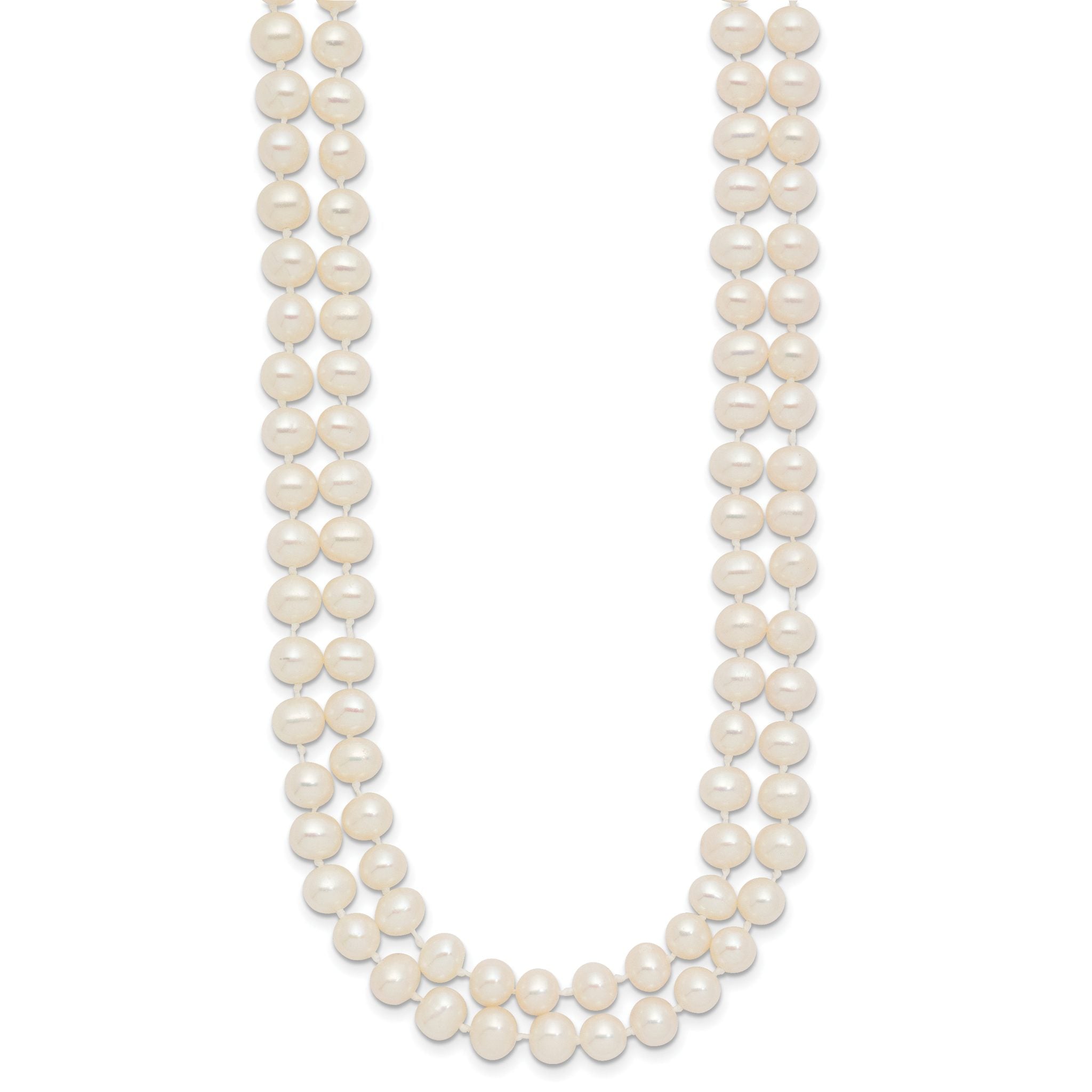14k 5-6mm White Near Round Freshwater Cultured Pearl Double Strand 18 inch Necklace