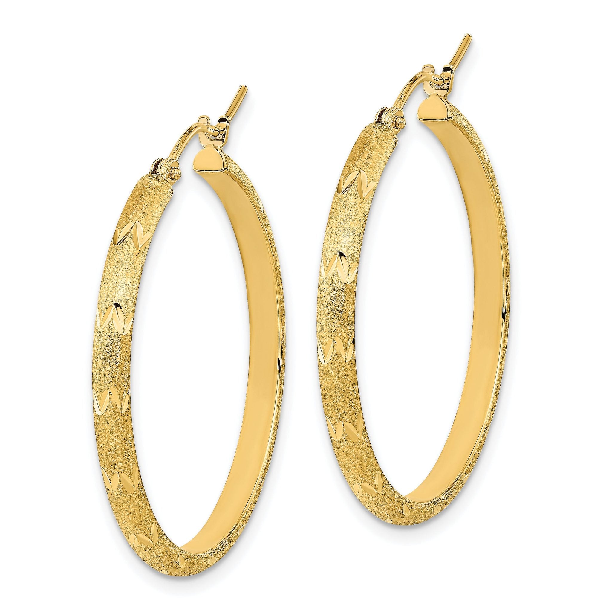 14K Polished and Satin Diamond-cut Hoop Earrings