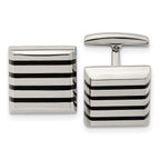 Polished Square Cufflinks in Stainless Steel with Black Rubber