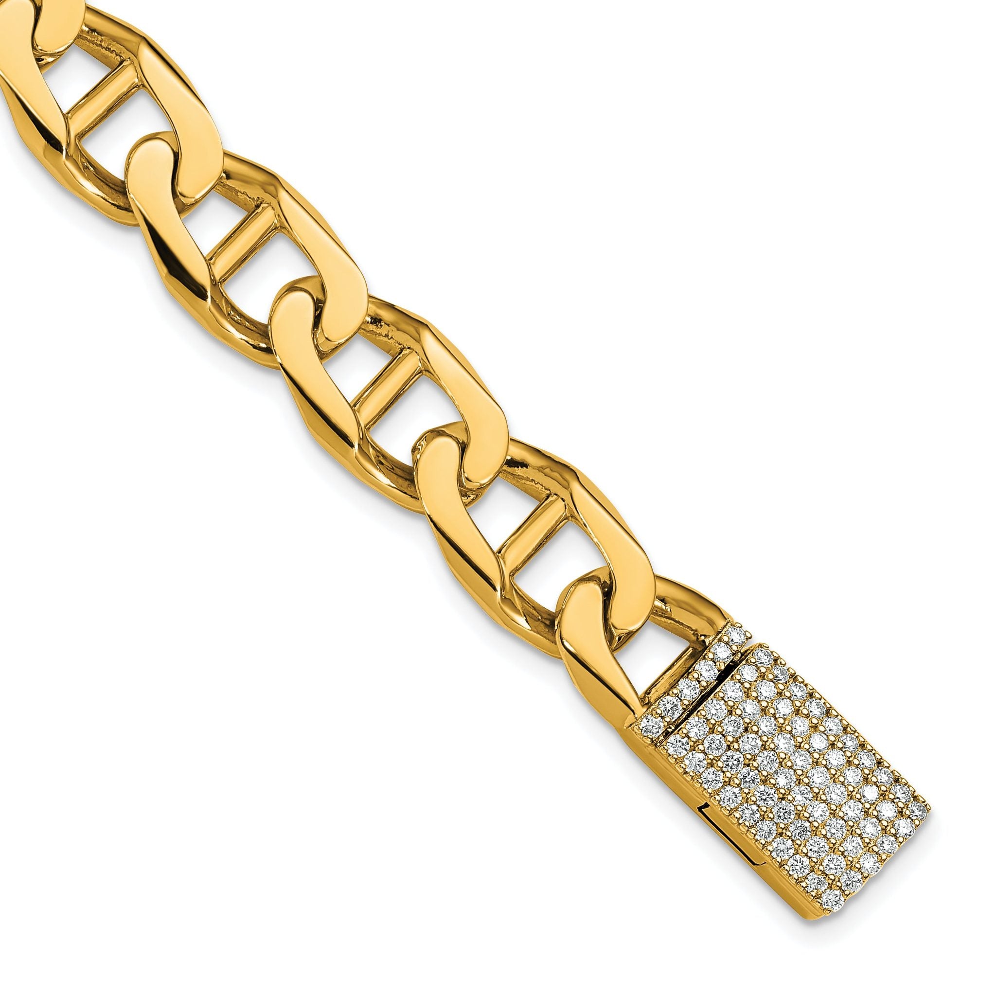 14k 1 1/4 carat Lab Grown Diamond VS+ F+ 9 inch 10.3mm Hand-Polished Anchor Link Bracelet