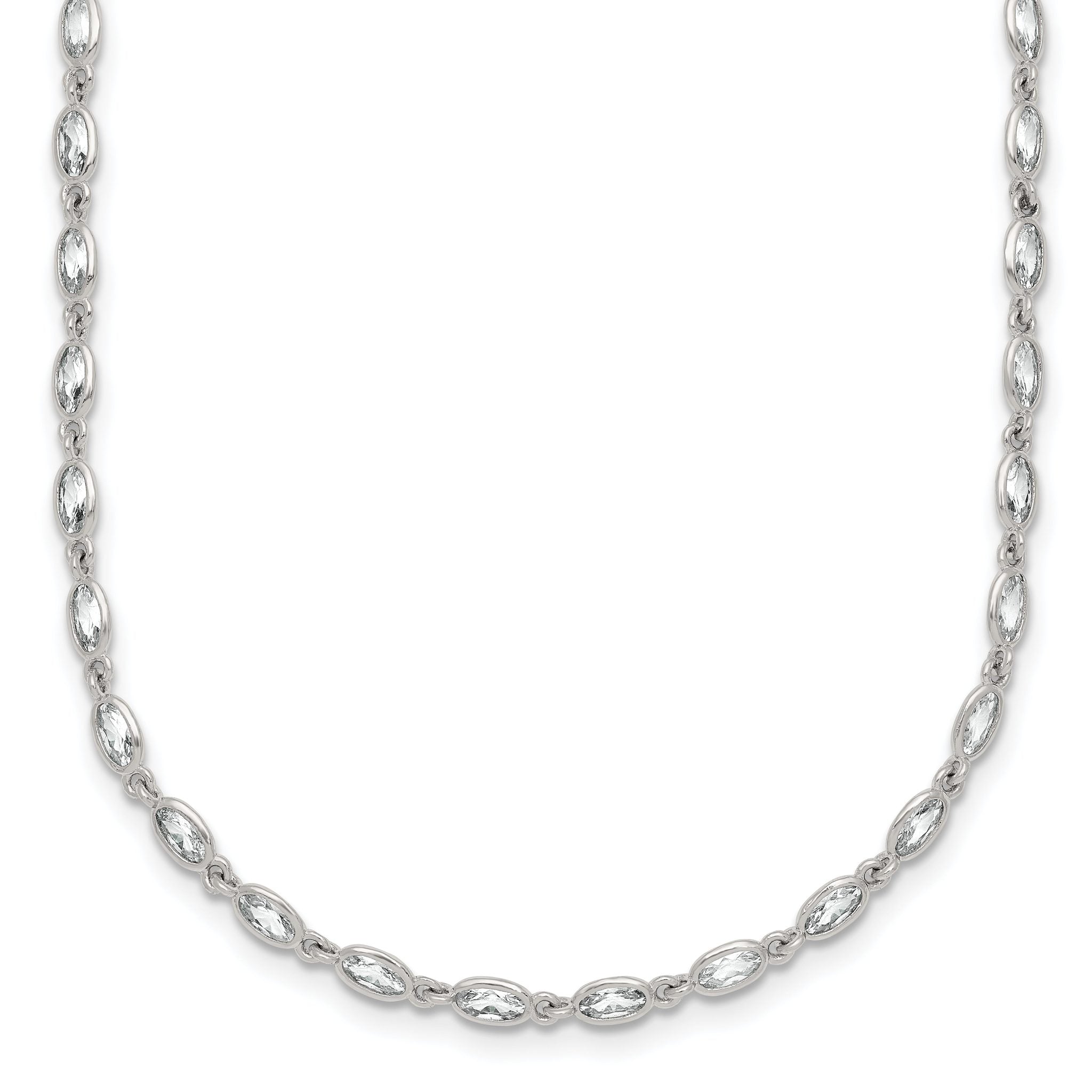 Sterling Silver Polished Oval Bezel CZ 16 Inch with 2 Inch Extension Necklace Main image