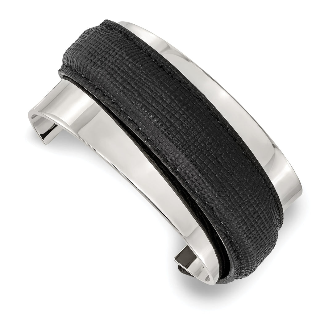 Stainless Steel Polished with Leather Cuff Bangle Bracelet for Women