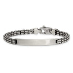 Sterling Silver Antiqued Brushed Fancy Box Link 6.00 x 48mm Rectangle Plate 8 inch ID Bracelet