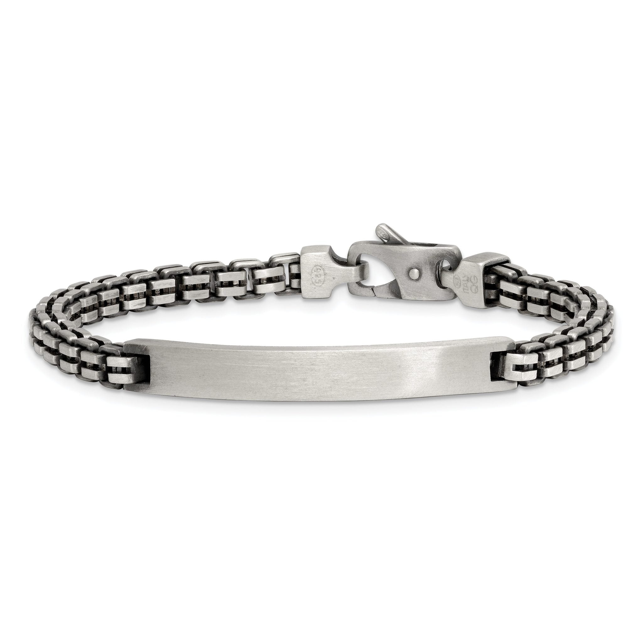 Sterling Silver Antiqued Brushed Fancy Box Link 6.00 x 48mm Rectangle Plate 8 inch ID Bracelet